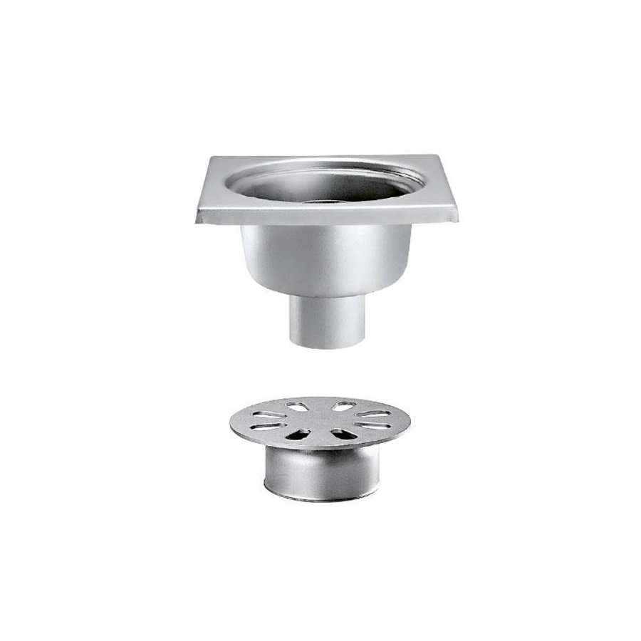 Siphon de sol en acier inoxydable | 200x200 mm | Drain vertical 63 mm - Usage intensif