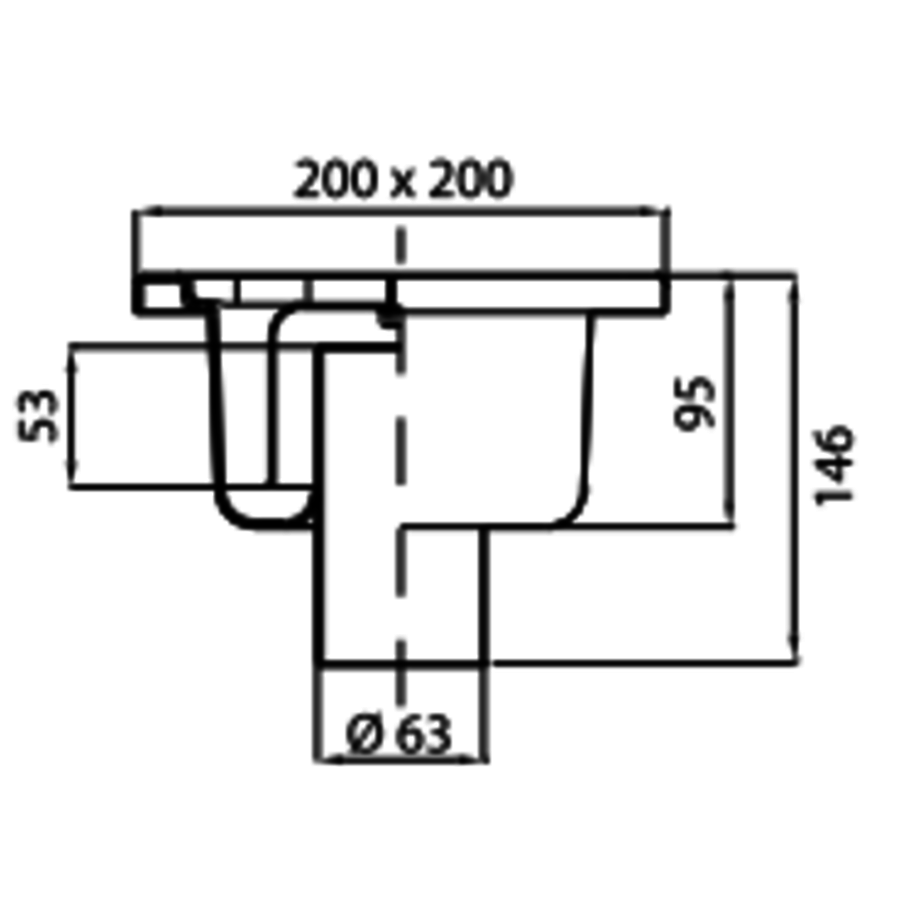 Siphon de sol en acier inoxydable | 200x200 mm | Drain vertical 63 mm - Usage intensif