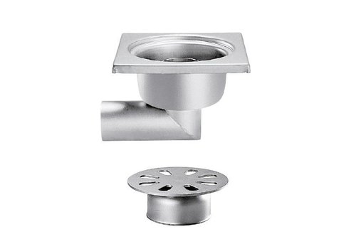  HorecaTraders Stainless steel floor drain | 200x200 mm | Lateral Drain 63 mm - Heavy Loads 