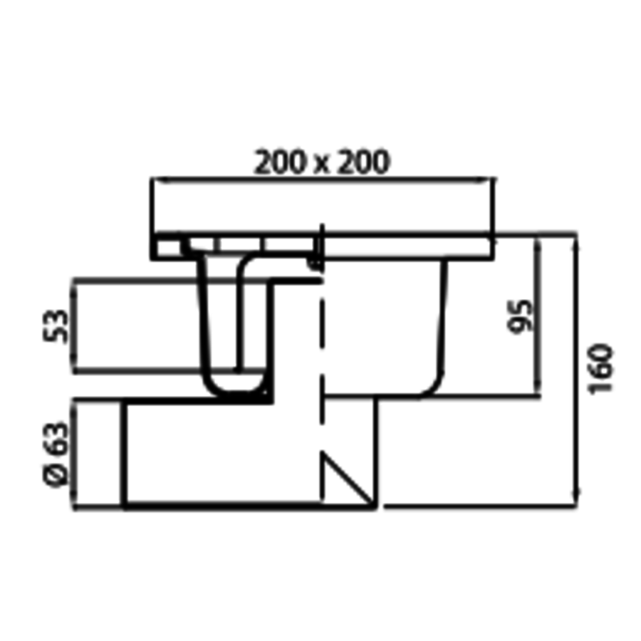 RVS Vloerafvoerput | 200x200 mm | Zijdelingse Afvoer 63 mm - Zware Lasten