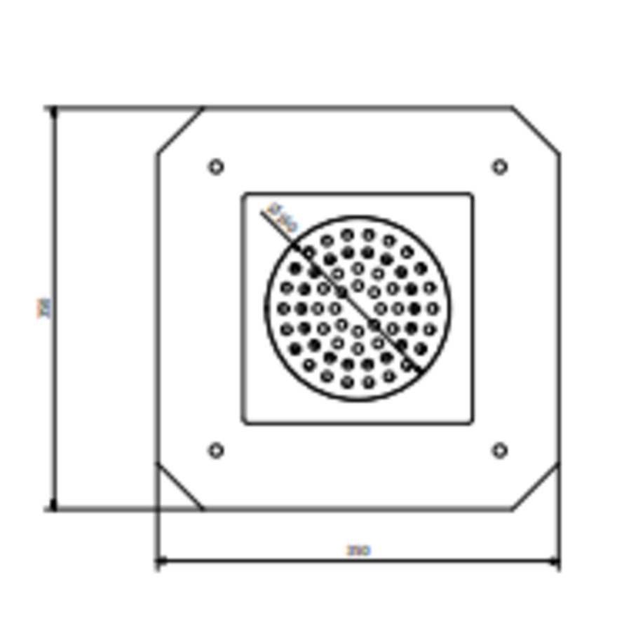 Siphon de sol en acier inoxydable | 200x200 mm | Drain télescopique 63 mm - Usage intensif