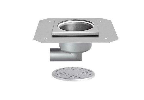  HorecaTraders Stainless Steel Floor Drain | 200x200 mm | Side Drain 63 mm 