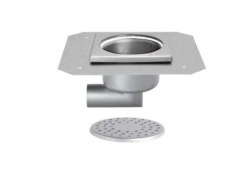  HorecaTraders Stainless steel floor drain | 200x200 mm | Lateral drain 63 mm 