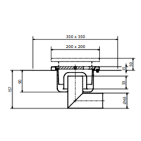 Stainless steel floor drain | 200x200 mm | Lateral drain 63 mm