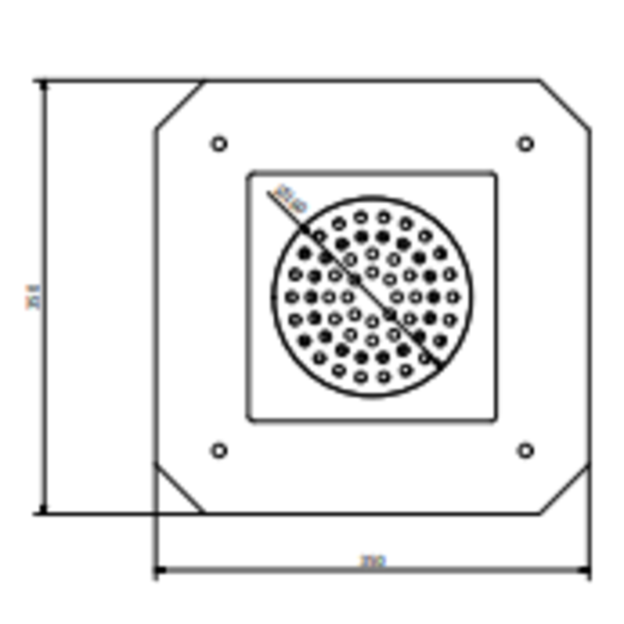 Siphon de sol en acier inoxydable | 200x200 mm | Drain latéral 63 mm