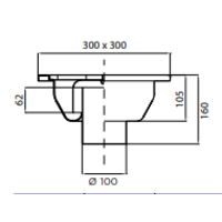 Siphon de sol en acier inoxydable | 300x300 mm | Drain vertical 100 mm