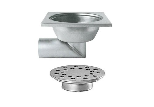  HorecaTraders Stainless steel floor drain | 300x300 mm | Lateral drain 100 mm 