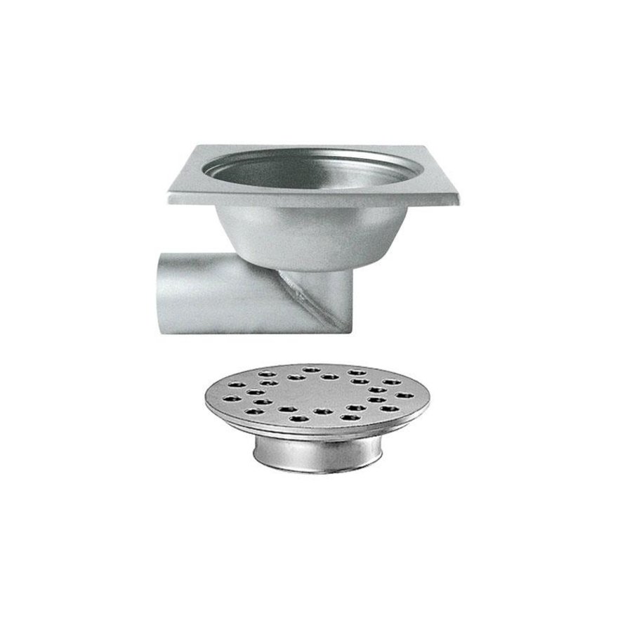 Siphon de sol en acier inoxydable | 300x300 mm | Drain latéral 100 mm