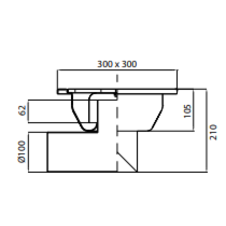 Stainless steel floor drain | 300x300 mm | Lateral drain 100 mm