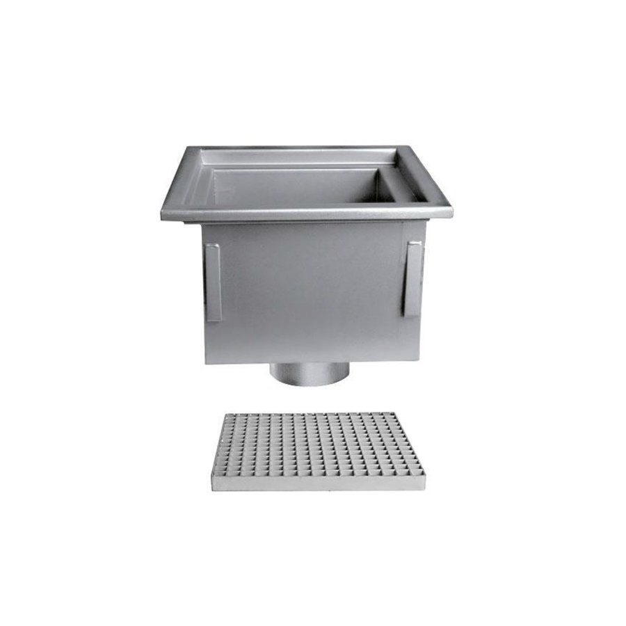 Siphon de sol en acier inoxydable | 300x300 mm | Drain vertical 125 mm
