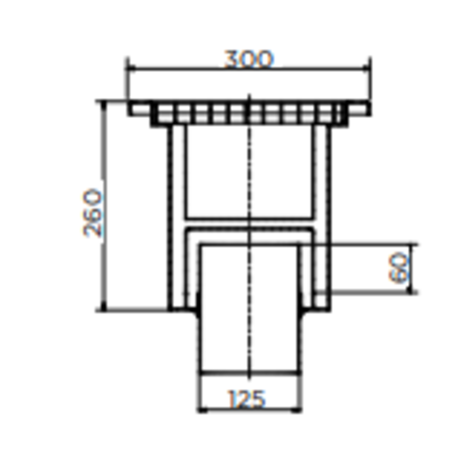 Siphon de sol en acier inoxydable | 300x300 mm | Drain vertical 125 mm