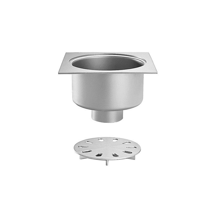 Siphon de sol en acier inoxydable | 350x350 mm | Drain vertical 125 mm - Usage intensif