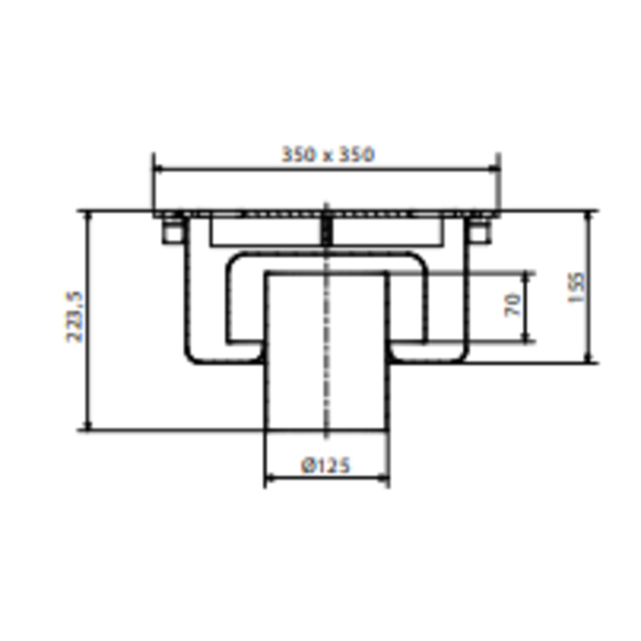 Siphon de sol en acier inoxydable | 350x350 mm | Drain vertical 125 mm - Usage intensif