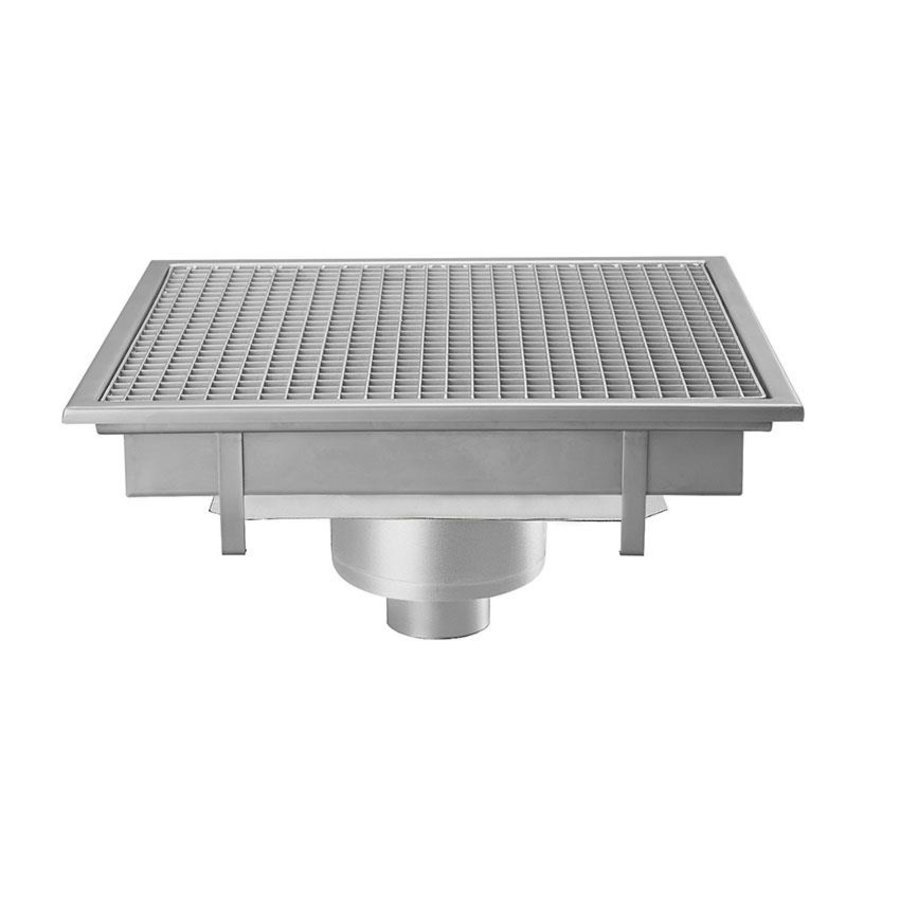Siphon de sol en acier inoxydable | 600x600 mm | Drain vertical 100 mm