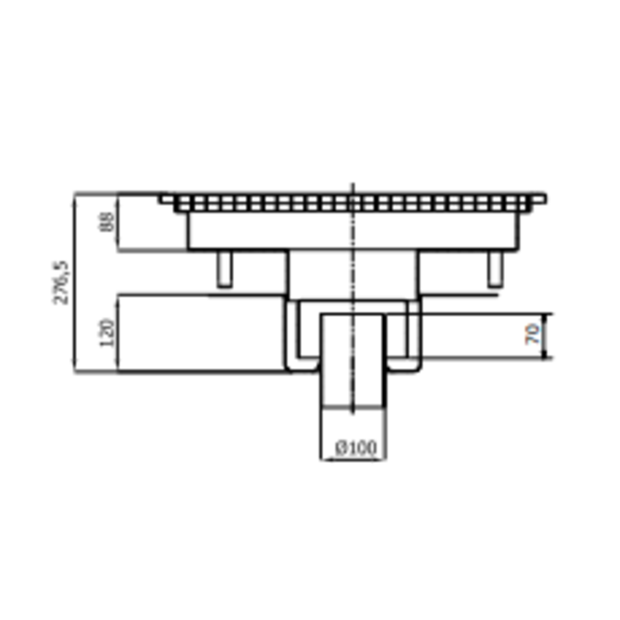 Siphon de sol en acier inoxydable | 600x600 mm | Drain vertical 100 mm