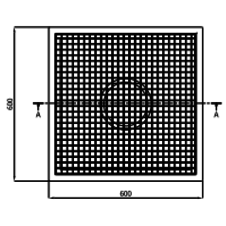 Siphon de sol en acier inoxydable | 600x600 mm | Drain vertical 100 mm