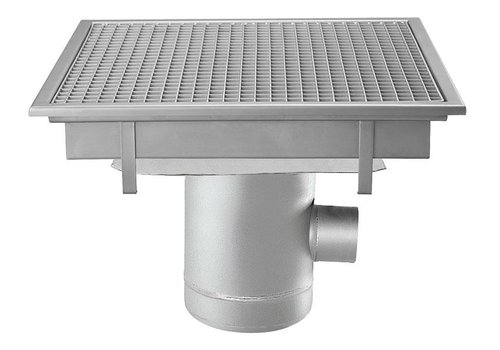  HorecaTraders Stainless steel floor drain | 600x600 mm | Lateral drain 100 mm 