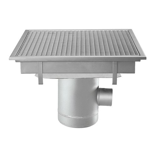  HorecaTraders Stainless steel floor drain | 600x600 mm | Lateral drain 100 mm 