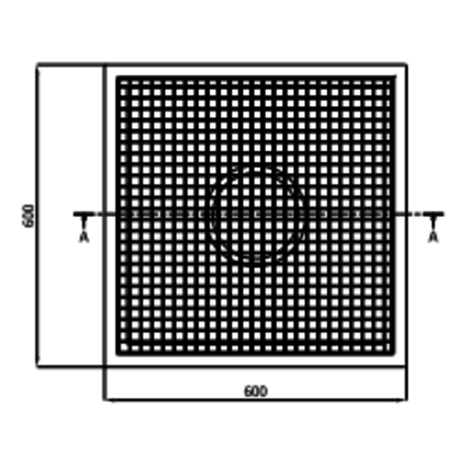 Stainless steel floor drain | 600x600 mm | Lateral drain 100 mm