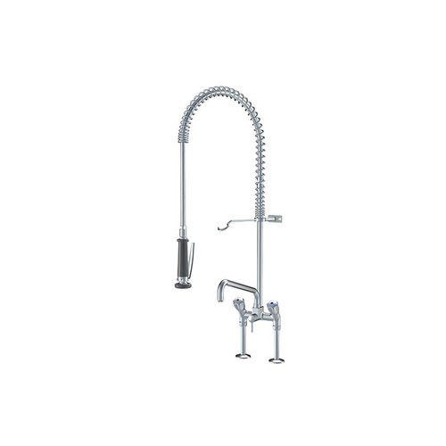  HorecaTraders Douche de pré-rinçage avec robinet intermédiaire | Double trou | Élevé | Modèle de table 