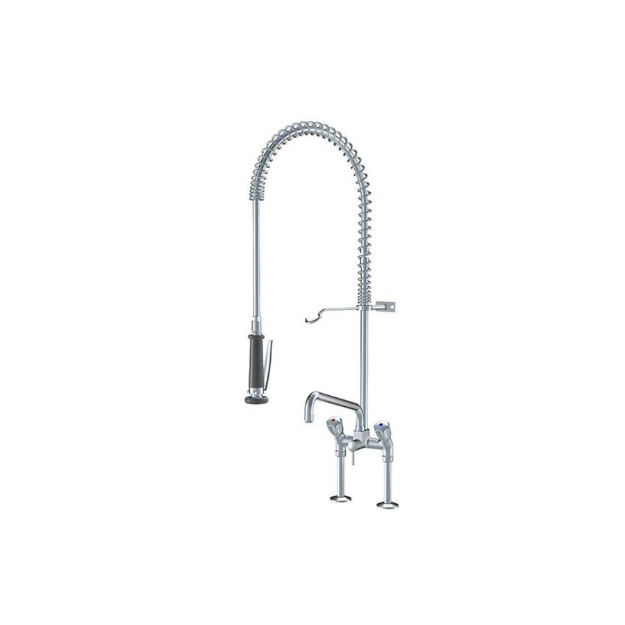 Douche de pré-rinçage avec robinet intermédiaire | Double trou | Élevé | Modèle de table