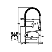 Pre-rinse shower with intermediate tap | Double hole | Raised | Table model