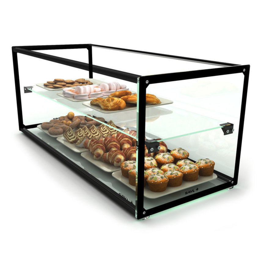 Verfijning Standaard kussen Neutrale vitrine met 1 plank | Beschikbaar in 8 maten | LED verlichting |  Verhard glas - Horeca Traders