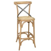 Wooden barstool with crossed backrest