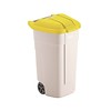 Rubbermaid Conteneur à roulettes avec couvercle jaune | 100 litres