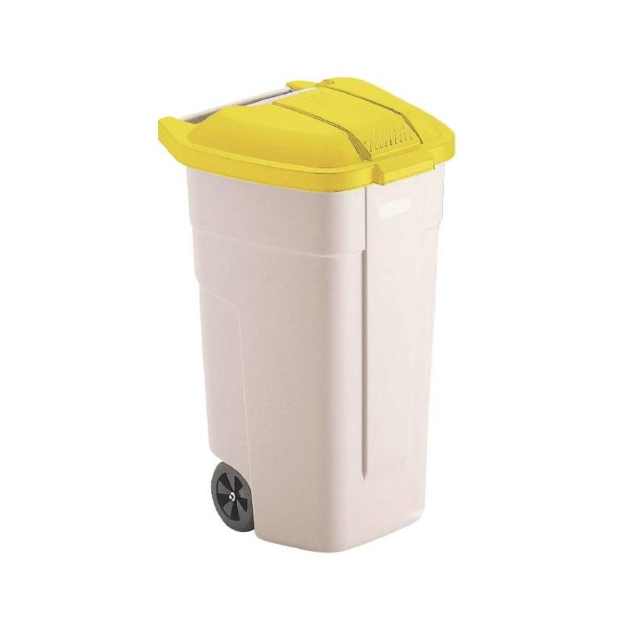 Conteneur à roulettes avec couvercle jaune | 100 litres
