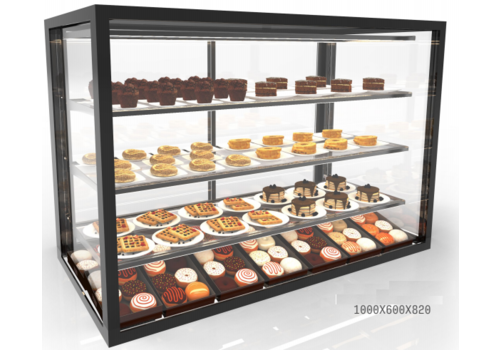  HorecaTraders Neutral display case with 3 shelves | Available in 7 sizes | Tempered glass | LED-lighting 