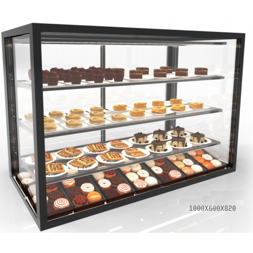  HorecaTraders Neutrale vitrine met 3 planken | Beschikbaar in 7 maten | Gehard glas | LED verlichting 