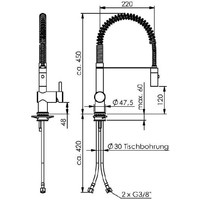 Douche de pré-rinçage à faible hauteur d'installation | acier inoxydable | (h) 45cm