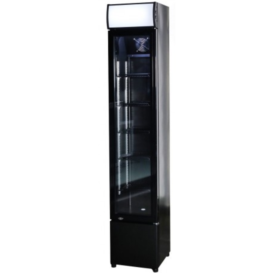 Black narrow refrigerator with glass door | 105 liters