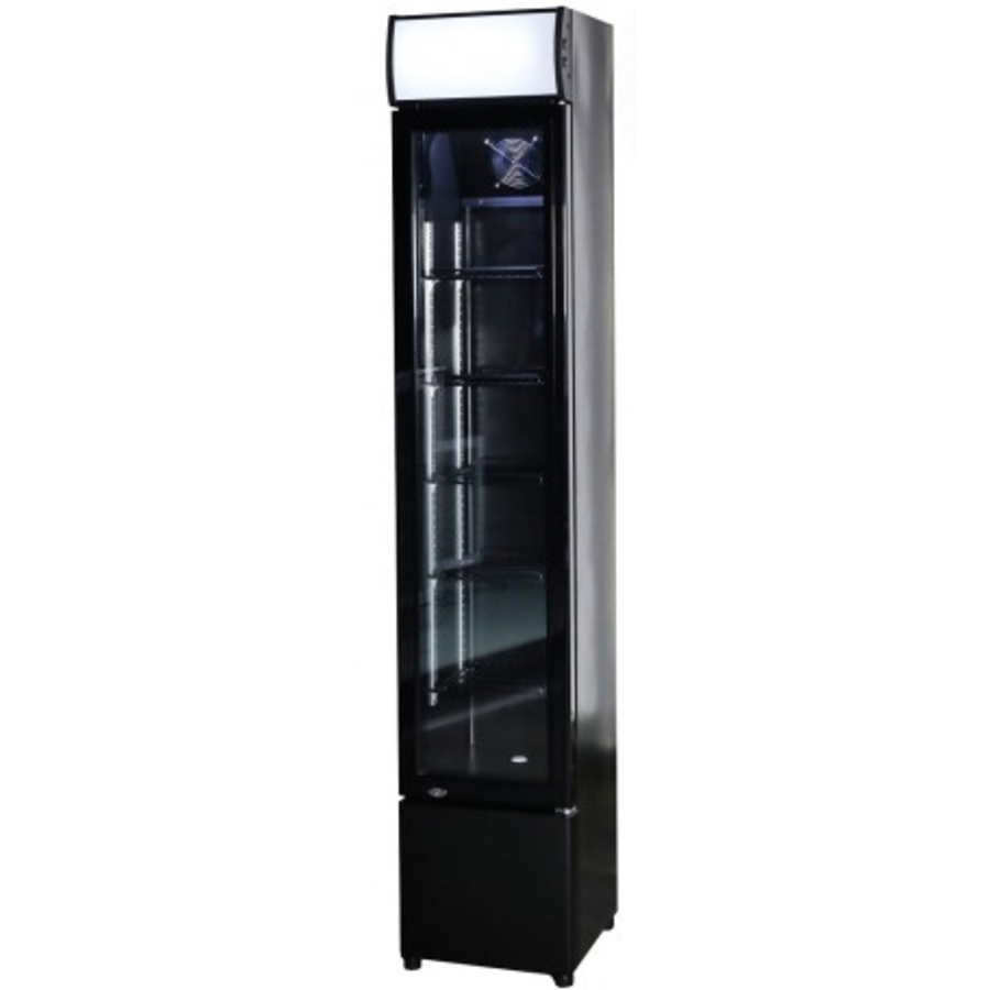 Réfrigérateur étroit noir avec porte vitrée | 105 litres