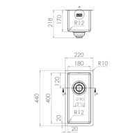 Évier en acier inoxydable brillant | 22 x 44 x 17 cm |