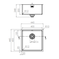 Évier en acier inoxydable | 44 x 44 x 20 cm