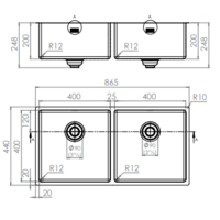 Sink glossy stainless steel 40x80x20 CM