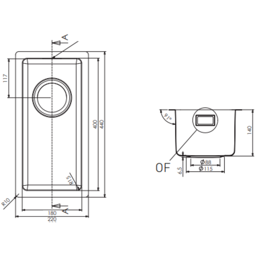 Spoelbak RVS 18x40x14 CM