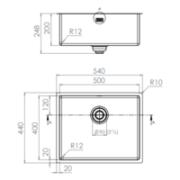 Sink stainless steel | 54 x 44 x 20 cm