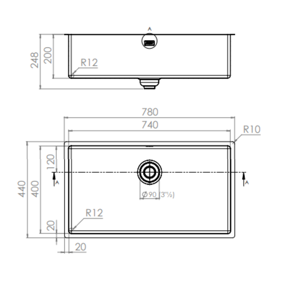 Sink stainless steel | 78 x 44 20 cm |