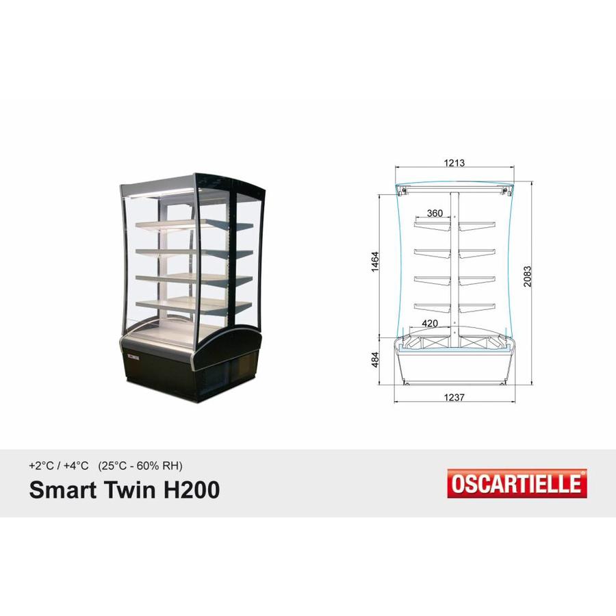Wandkühlung Doppelt - TL-Beleuchtung - Obst & Gemüse, Milchprodukte, Impulskäufe - 1017x1237xh2083 mm