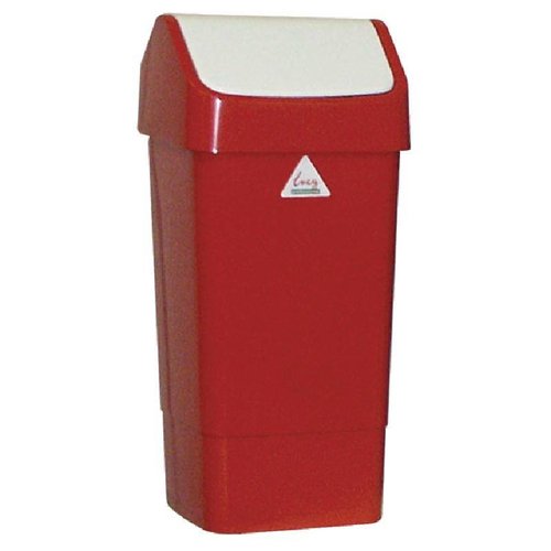  HorecaTraders Abfalleimer Kunststoff rot mit Schwingdeckel | 50 Liter | Rot 