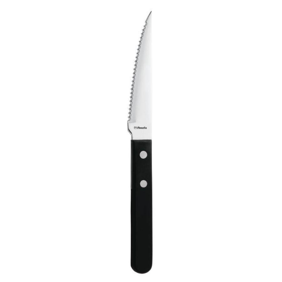Steakmesser aus Edelstahl, schwarz, gezahnt | 12 Stück