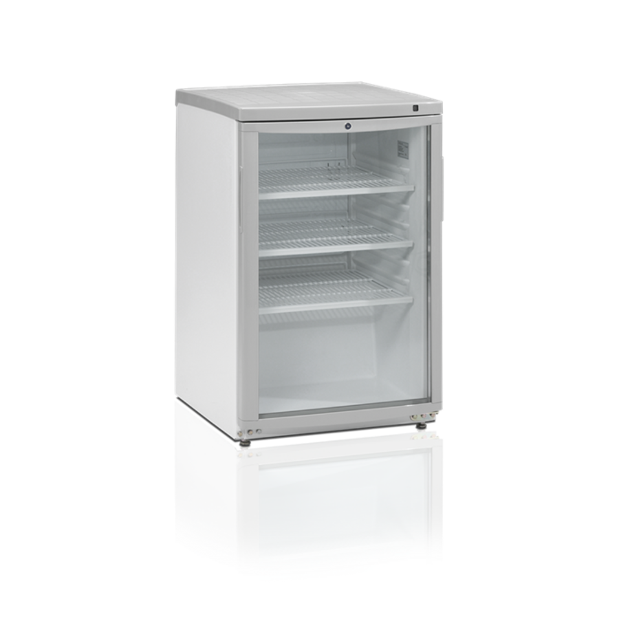 white bar fridge glass door