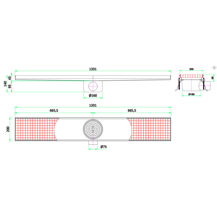 RVS Vloerput | 133,1(B)x20(D)x14(H)cm