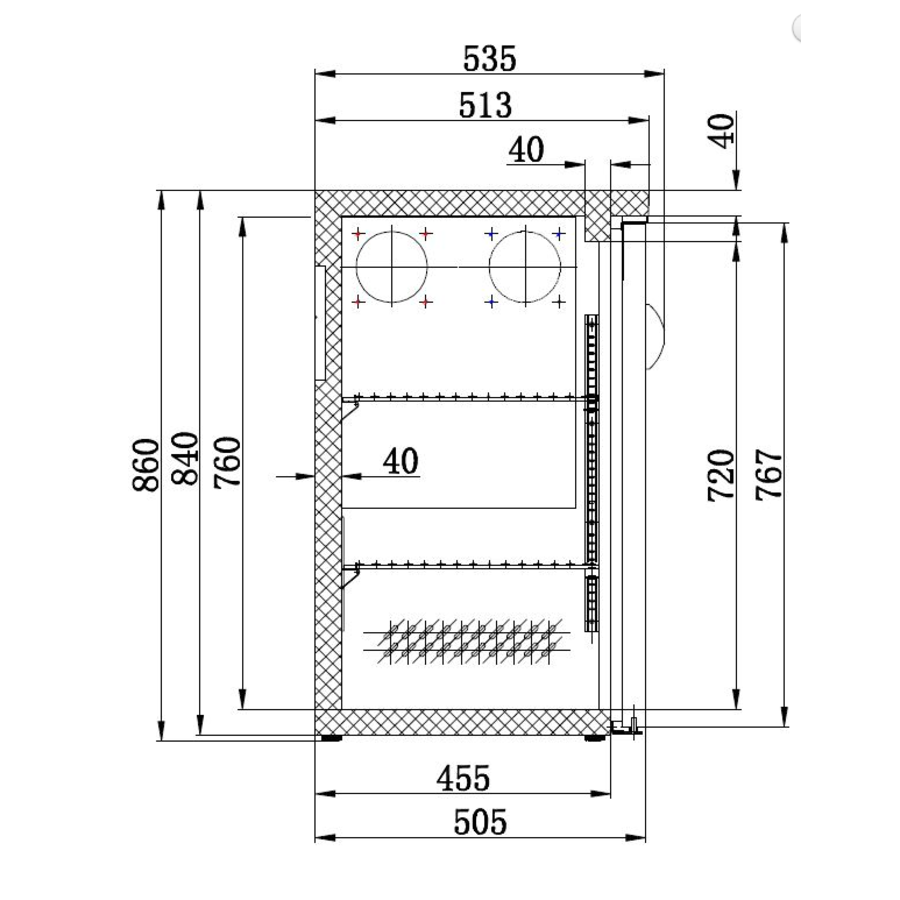 Réfrigérateur de bar noir avec 2 portes | 350 litres | 146x51x(h)86 cm