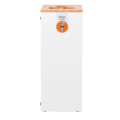  HorecaTraders Cup waste bin | White/Bamboo | 34 Liter 