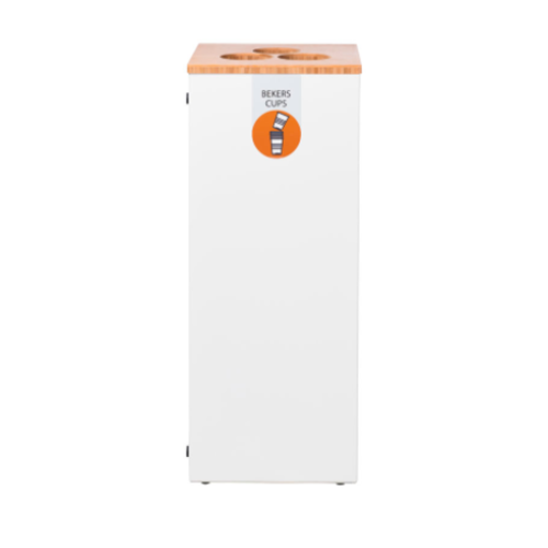  HorecaTraders Cup waste bin | White/Bamboo | 65 Liter 