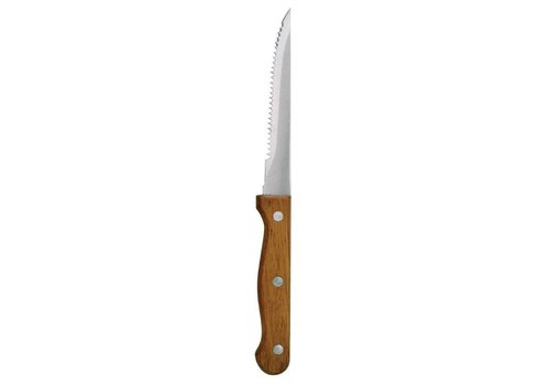  Olympia Steak Knife Stainless Steel Brown Wood Serrated 21.5cm | 12 pieces 